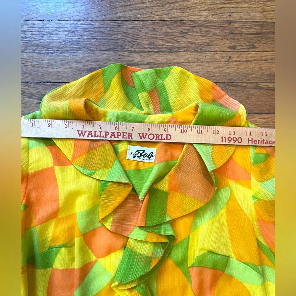 Vintage Mr. Bob of California Color Pop Ruffle Front Midi Dress - Picture 10 of 11